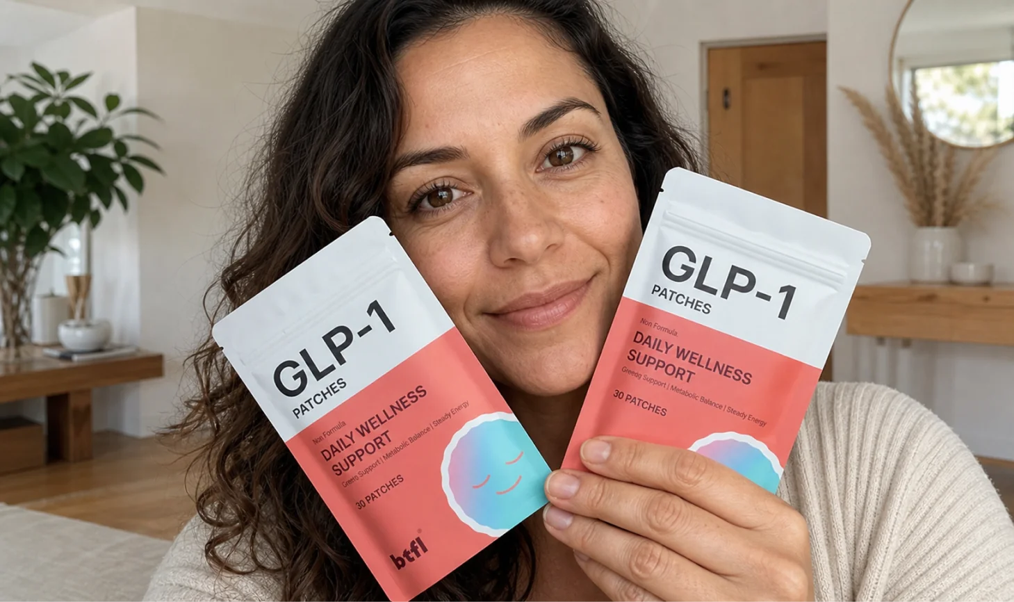 Woman holding BeautyFella GLP-1 Support Patches